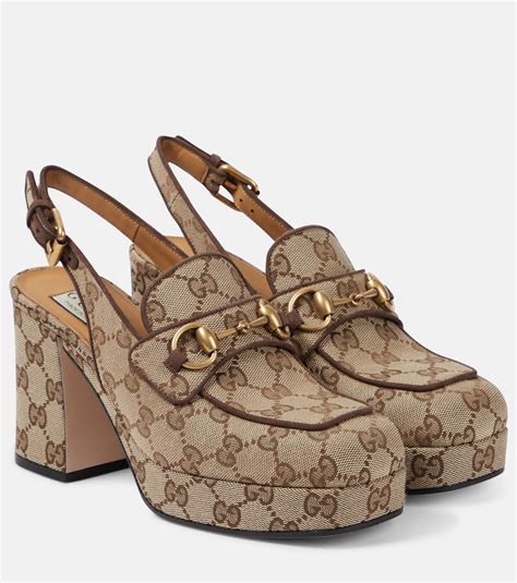 gucci beige monogram horsebit heels|gucci horse bit slingback pump.